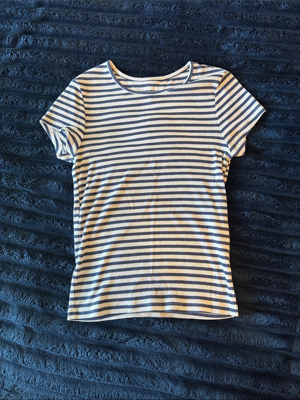 American Eagle Outfitters Navy and White Striped Short Sleeve Tee